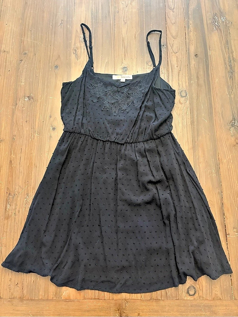Rewind Black Swiss Dot Embroidered Lace Mini Dress - Size Large